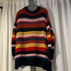 Zara Knit Multicolor Striped Crew Neck Sweater Made in Italy Mohair Blend Small
